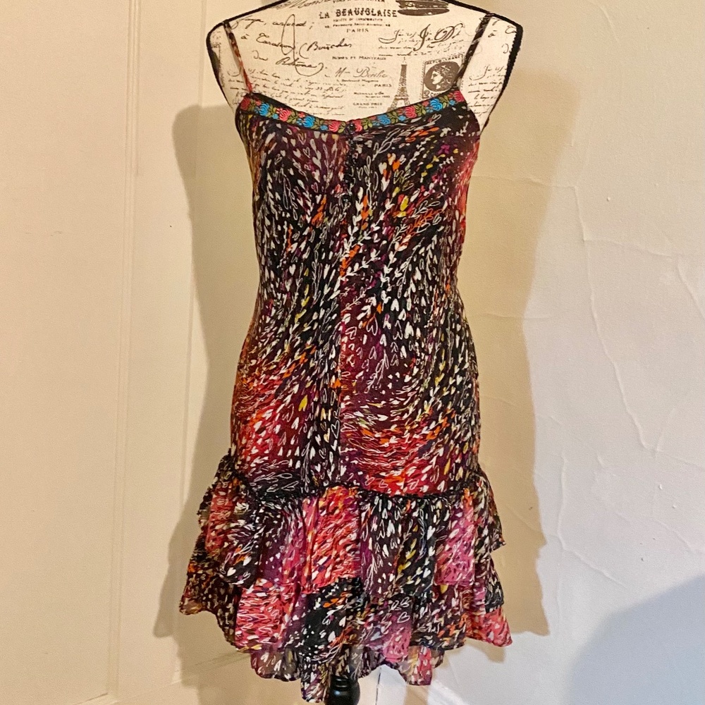 Boho Dress with Floral Neckline and Floral Heart Pattern